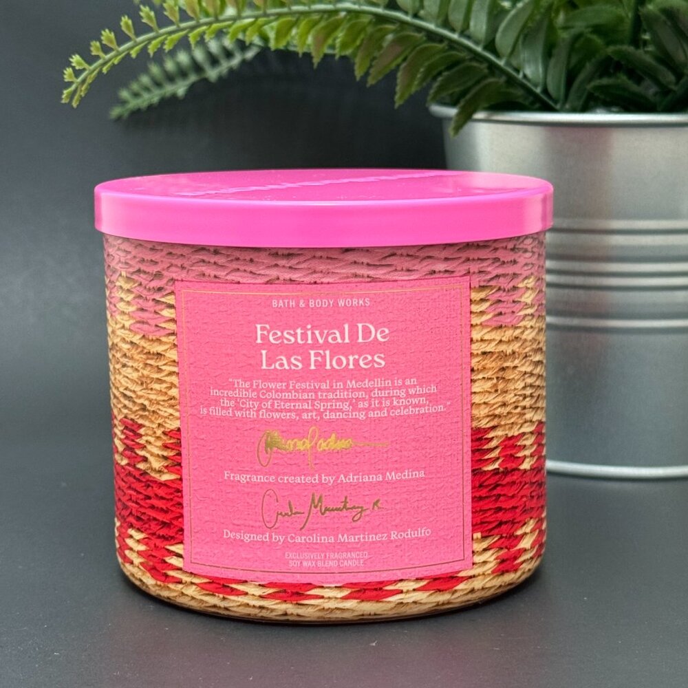 BBW Festival De Las Flores Bath & Body Works 3 Wick Candle